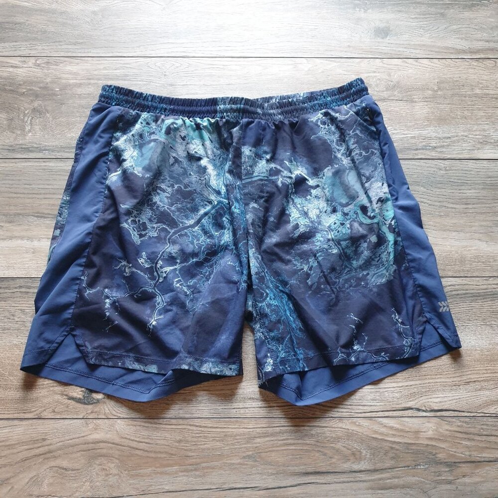 All in Motion Men Large Blue Marble Athletic Shorts Recycled Material Drawstring